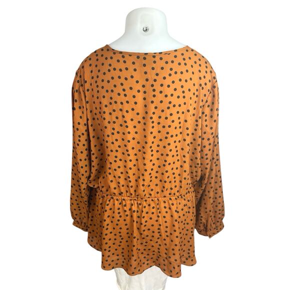 City Chic Dotty Women's Brown Long Sleeve Polka Dot Peplum Wrap Blouse Top XL - Picture 2 of 4